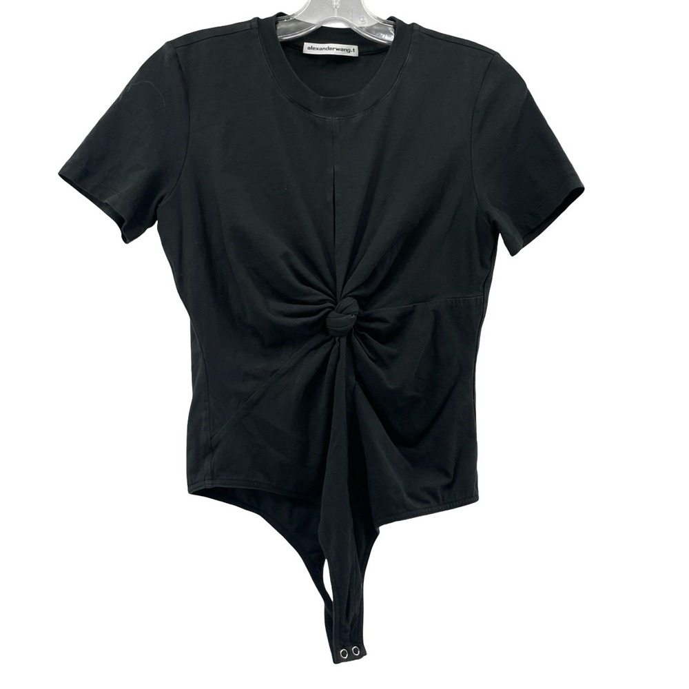 Alexander Wang Women's Bodysuit Twist Front Black Cotton Small
